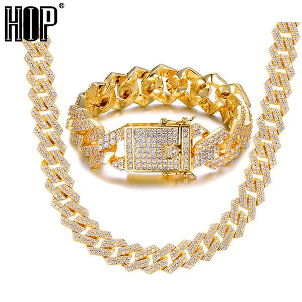 

hip hop 18mm bling heavy cz iced out miami cuban link chain full crystal men's bracelet necklace for men rapper jewelry 18"-24&quo, Silver