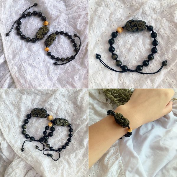 

brave troops bracelet gold yaoshi gold tiger eye ball men and women lovers manual weave hand string wholesale bracelets mix color, Black