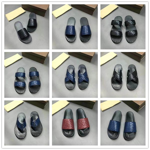 

summer men tires rubber sole casual flip flops slide slippers mens woven sandals male slip-on casual outdoor lawn leather shoes slippers