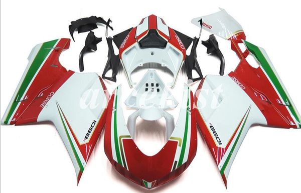 

новый abs инъекция полный комплект обтекатели, пригодный для ducati 848 evo 1198 2007 1098 2008 2009 2010 2011 2012 body набор красный белый