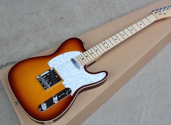 

бесплатная доставка cherry sunburst электрогитары с белой жемчужной накладкой, кленовый грифом, binding body, chrome оборудований, предлагае