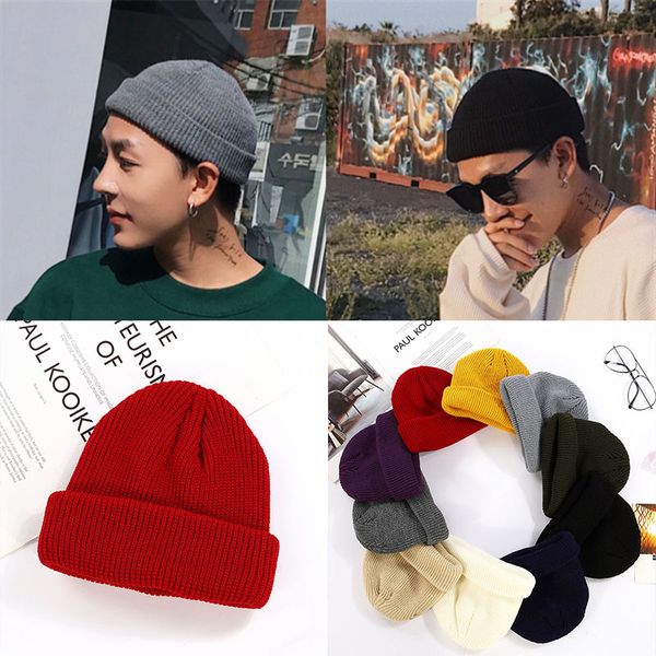 

vintage knitted short hat for men solid color hip hop caps winter warm casual sailor cap for women beanie bonnet