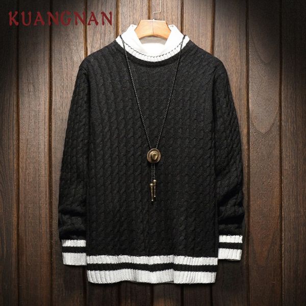 

kuangnan black knitted sweater men pullover man 5xl christmas sweater men winter clothes pullover male 2018 new, White;black