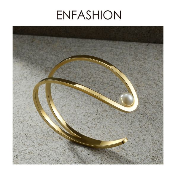 

enfashion cute fish opening cuff bracelets bangles for women gold color pearl c shape line lady bangle fashion jewelry b2019, Black