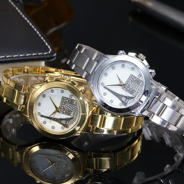 

ladies watches stainless steel band quartz watch eiffel tower castle analog dial women's wrist watch luxury female dress clock, Slivery;brown