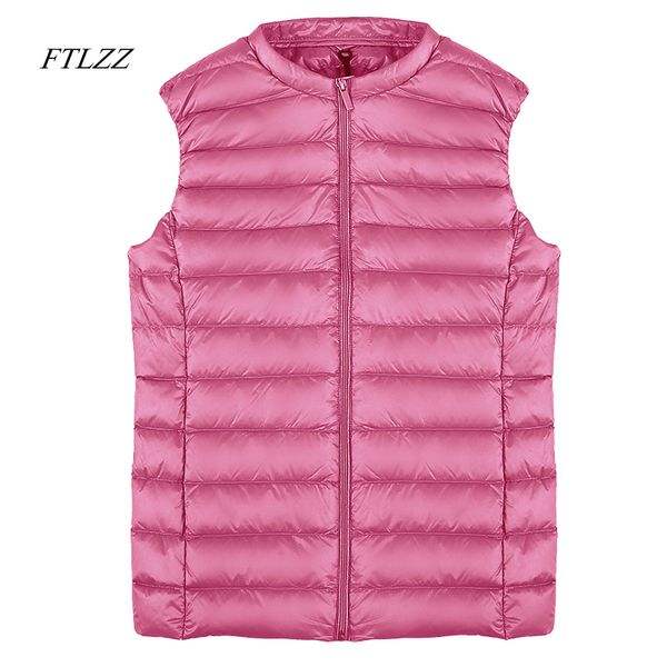 

ftlzz women 90% ultra light duck down vest women casual duck down vest jacket autumn winter round collar sleeveless coat, Black