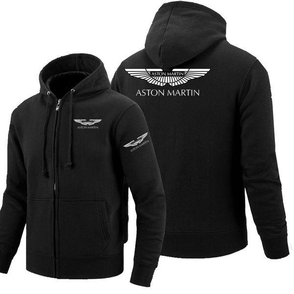 

zipper hoodies aston logo printed hoodie fleece long sleeve man's zipper jacket sweatshirt, Black