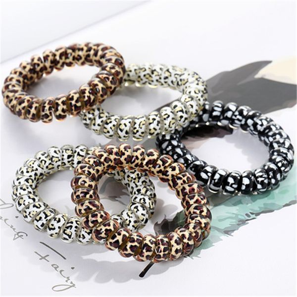 

women girl telephone wire cord gum coil hair ties girl elastic hair bands ring rope leopard print bracelet stretchy hair ropes zfj696, Slivery;white