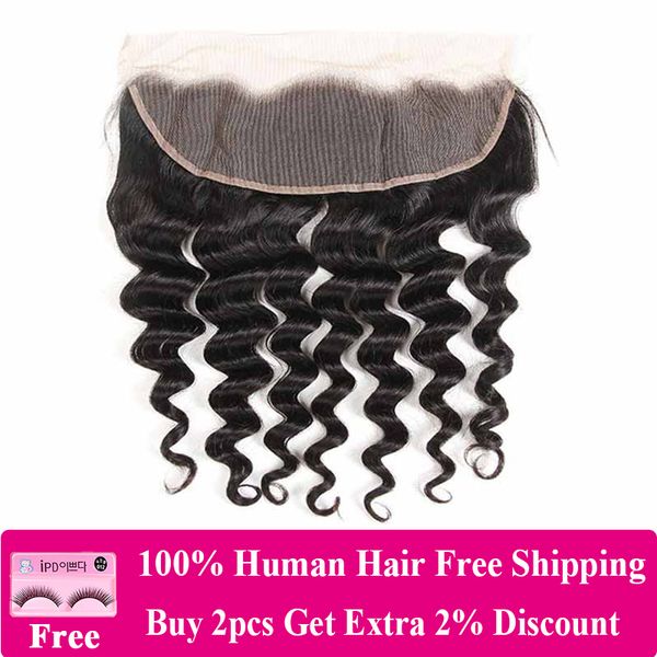 

бразильский рыхлый глубокий lace волос фронтальная закрытие 13x4 уха до уха pre щипковых free часть remy малазийский человеческих волос фрон, Black