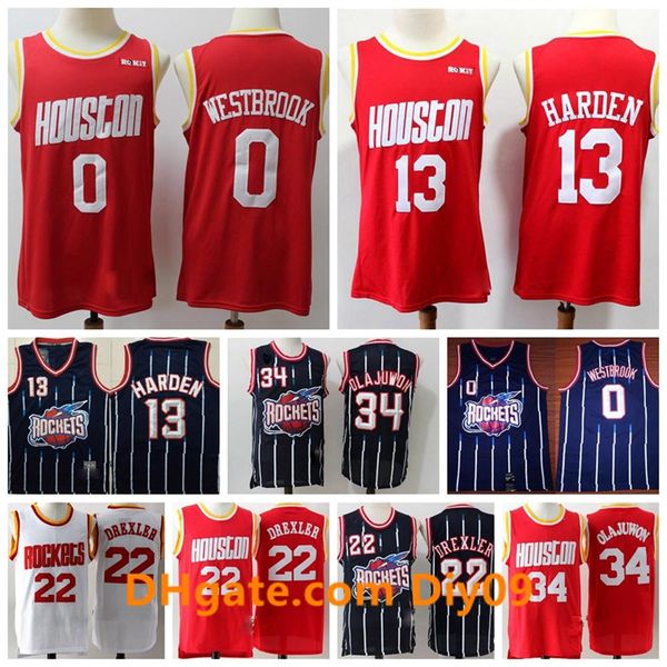 

throwback houston rockets jersey 13 james harden 0 russell westbrook 22 clyde drexler hardwoods classics vintage basketball jerseys, Black;red