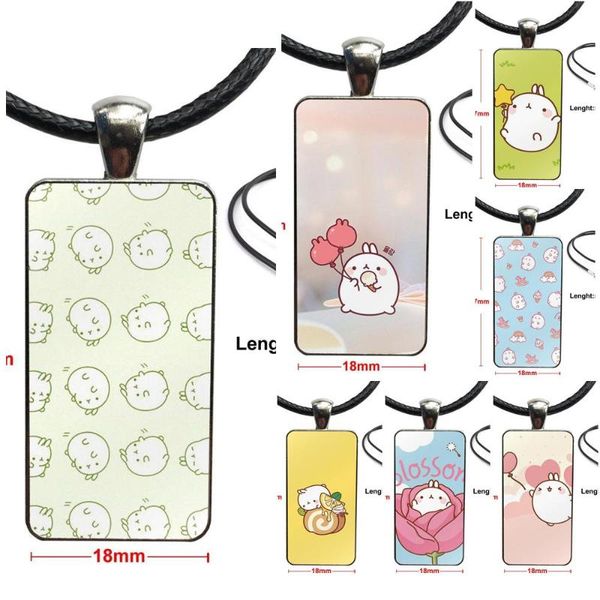 

korea cartoon potato molang kawaii cute glass cabochon pendant necklace rectangle fashion necklace for women, Silver
