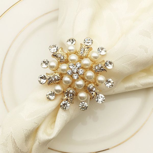 

flower pearl napkin ring diamond napkin holder rhinestone round buckle l wedding party circle decoration 10pcs/lot