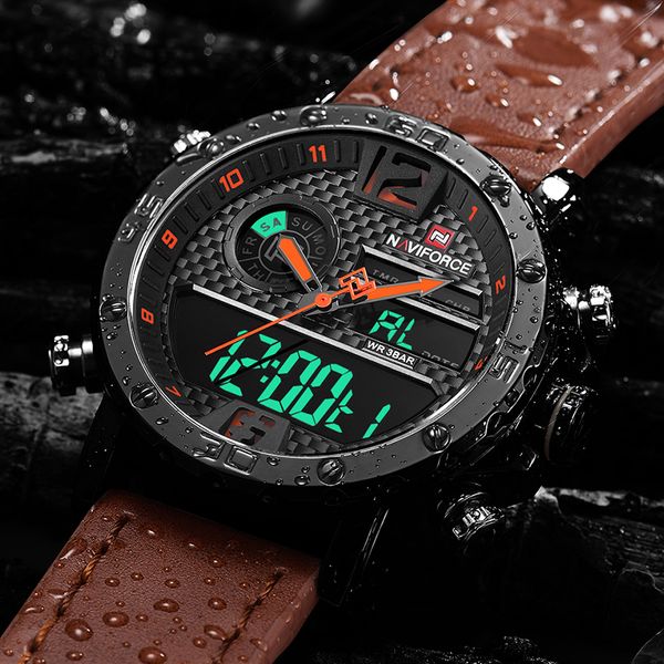 

naviforce men's watches men digital sport watch waterproof clock male quartz wristwatch relogio masculino, Slivery;brown