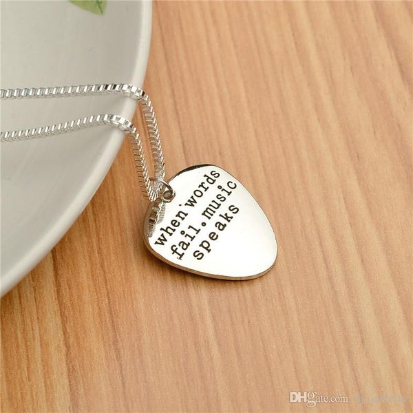

letter pendant choker when words fail music speaks silver necklace guitar pick collier femme jewelry collier anime