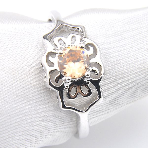 

luckyshine unique charm champagne morganite gems 925 silver woman's flower shape decorative border rings jewelry, Golden;silver