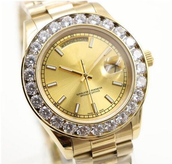 

2019 luxury luxury super good presidents day date watch big diamond bezel black dial men's reloj watch 3a, Slivery;brown