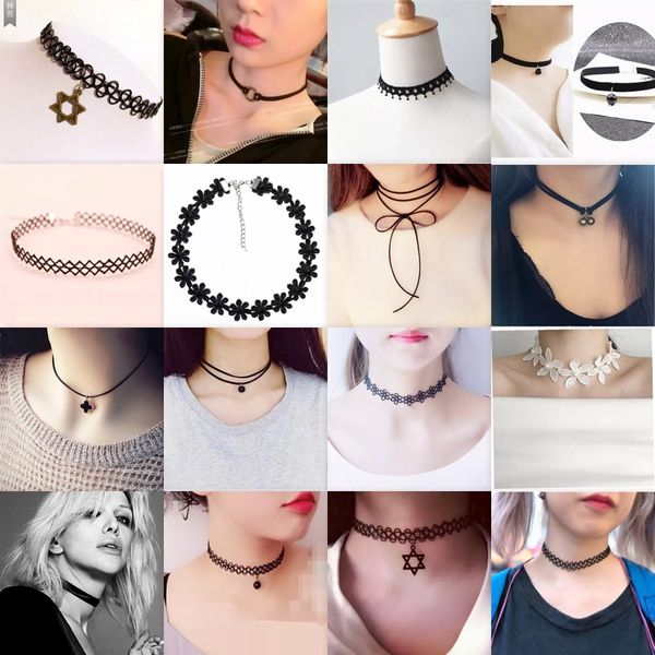 

48 models harajuku retro velvet lace necklace female short clavicle chain necklace punk loli neck chain collar wholesale, Golden;silver