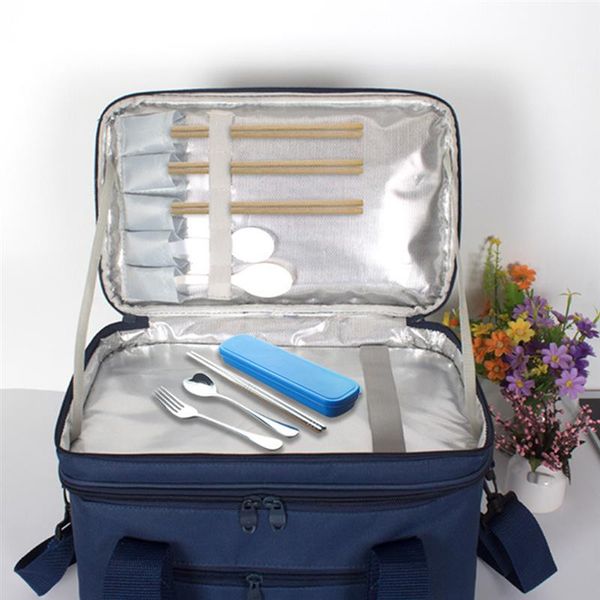 

picnic cooler теплоизолирующего контейнер для хранения сумки обед для женщин мужчины портативный двухслойный мешок обед сумки tote, Blue;pink