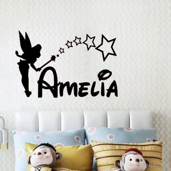 Personalised Fairy Wall Sticker Girls Name Bedroom Princess Custom Name Art Vinyl Sticker For Kids Room Decor Wall Art Quotes Stickers Wall Art