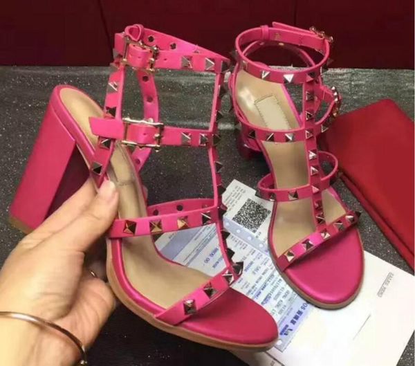 

women's high heels 2019 new high-quality leather women's shoes 35-41 european station rough with 8 colors, Black