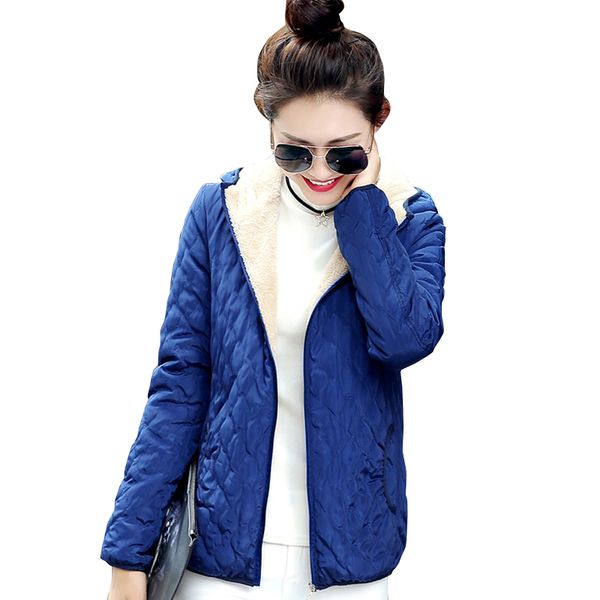 

women winter jacket hooded fleece solid coat spring thin outerwear female short parka zipper jaqueta feminina, Tan;black