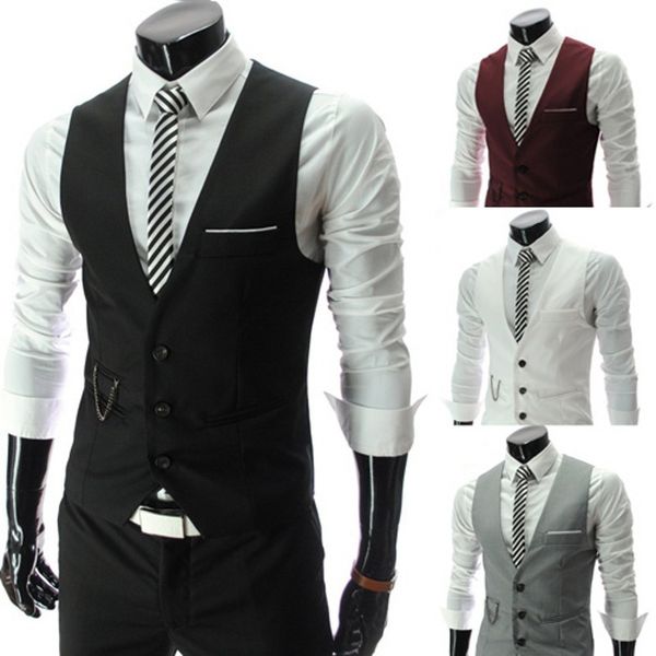 

new men's slim v-neck suit vest men's british business fashion suits vests, Black;white
