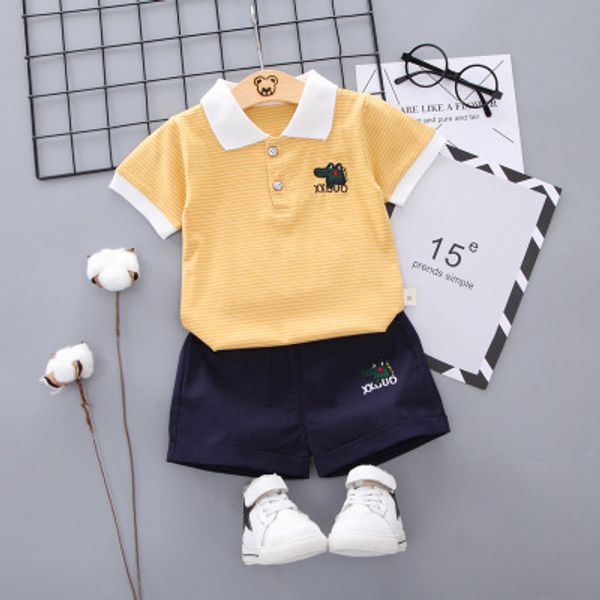 

Summer Childrens Clothing Boys New Suits Boys Polo T-shirt+Shorts Kids Two-piece Set Child Casual Striped Baby Crocodile Print Sets