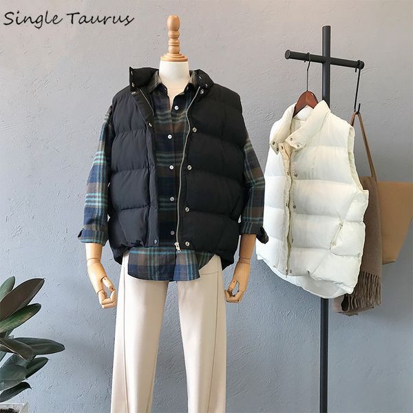 

winter jacket vests women warm leisure high street sleeveless twotwinstyle womens down vests women outerwear chalecos para mujer, Black;white