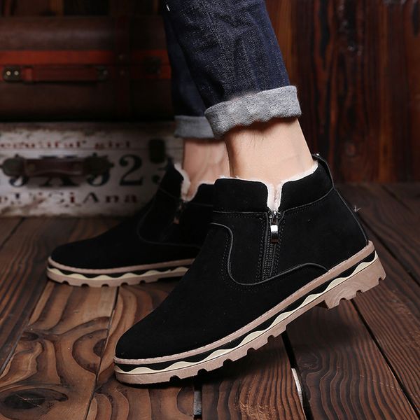 

warm winter ankle boots men fashion rome motorcycle boots fur wear comfort autumn winter shoes male fretwork .10, Black