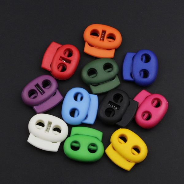 Tamanho do pacote de 100 pcs: 16mm * 17mm * 6mm plástico cor misturada mini feijão de bloqueio de cordão toggle stopper 2 buraco para o cadarço de vestuário # MB0064