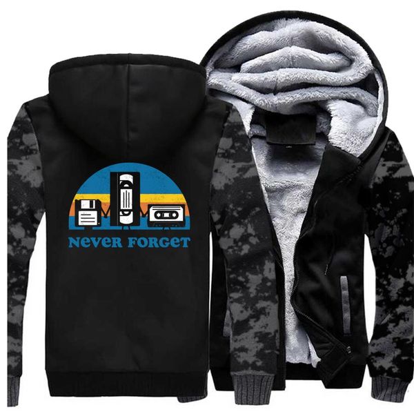 

fashion men's autumn plus size fleece sportswear never forget stale music camo hoodies hip hop streetwear men outwear coat, Black