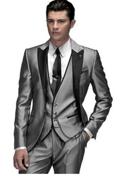 

2019 shiny silver grey men suits tailored bridegroom wedding tuxedos formal prom dress for men (jacket+pants+vest, White;black