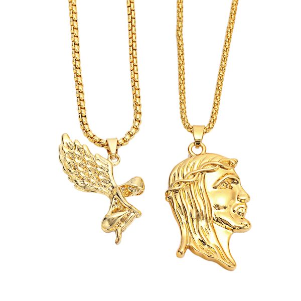 

crown men's gold-tone micro jesus angel pendant necklace set, Silver