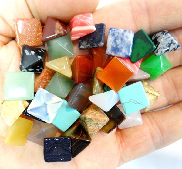 

12*12mm natural stone turquoises tiger eye quartz crystal pyramid cabochon pendant for diy jewelry making necklace accessories, Silver