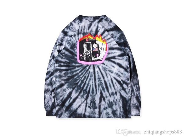

travis scott astroworld tour hoodies mens womens burning train barclays graffiti tie-dye long sleeves sweatshirts hoodie, Black
