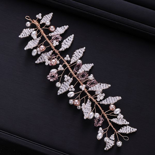 

new pearl tiara wedding headband hair accessories gold leaf bridal headband headdress women headband accessories bridal jewelry, Golden;white