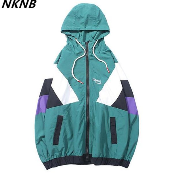 

harajuku трек куртка ветровка мужчины хип-хоп уличная с капюшоном куртка цвет блока осень 2018 повседневная балахон пальто битник, Black;brown