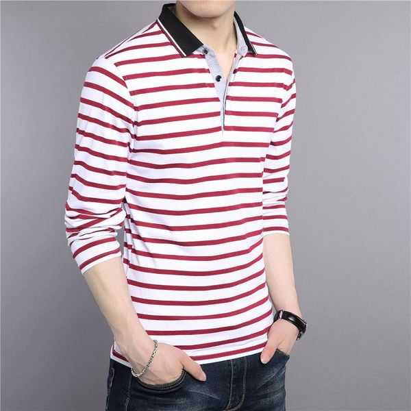 

normal t -shirt men new spring summer pure cotton turn -down collar t shirt men casual striped long sleeve tshirt striped elegant, White;black