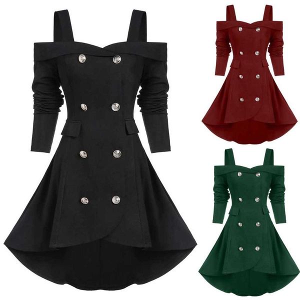

women's jackets womail autumn dress women 2021 plus sizel cold shoulder tunic coat fashion long sleeve button no hoodie outwear, Black;brown