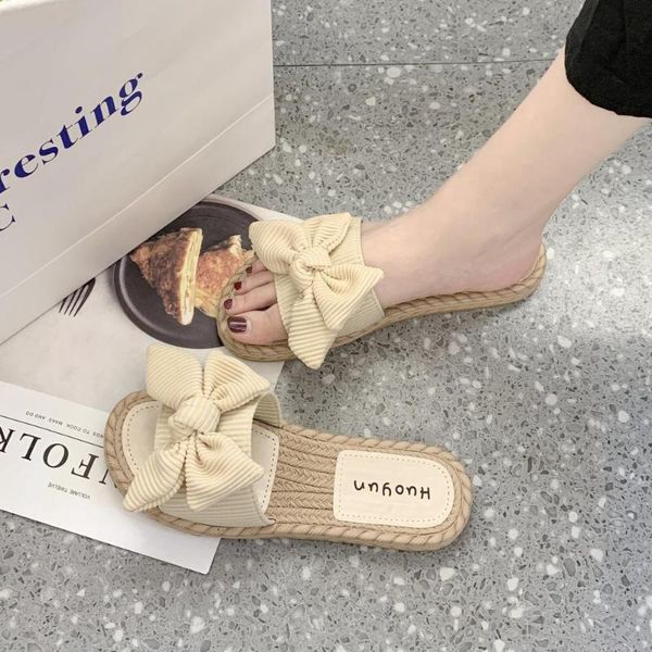 

flat shoes female low womens slippers outdoor slides summer woman butterfly-knot pantofle beach soft 2020, Black