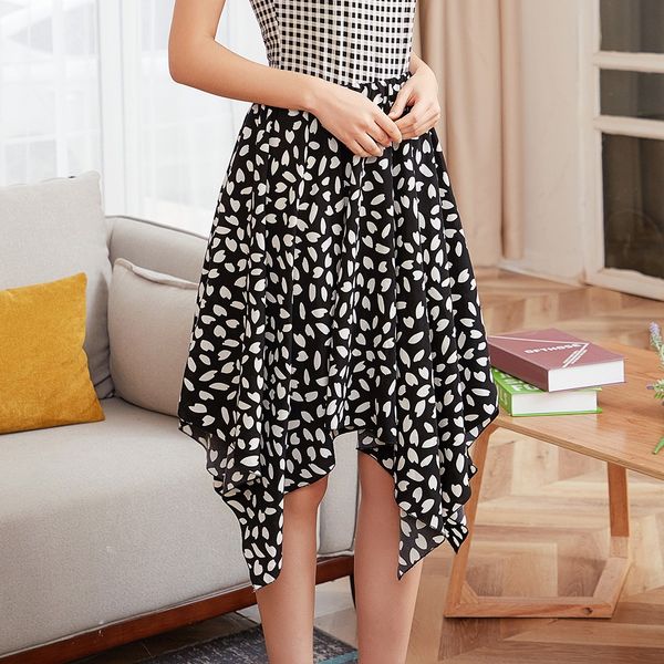 

women skirts summer 2019 elegant high waist bohemian half-length print skirt print casual retro vintage skirt for women, Black