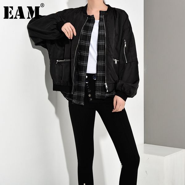 

eam] 2019 new autumn winter stand collar long sleeve black plaid loose big size oversize jacket women coat fashion jy2850, Black;brown