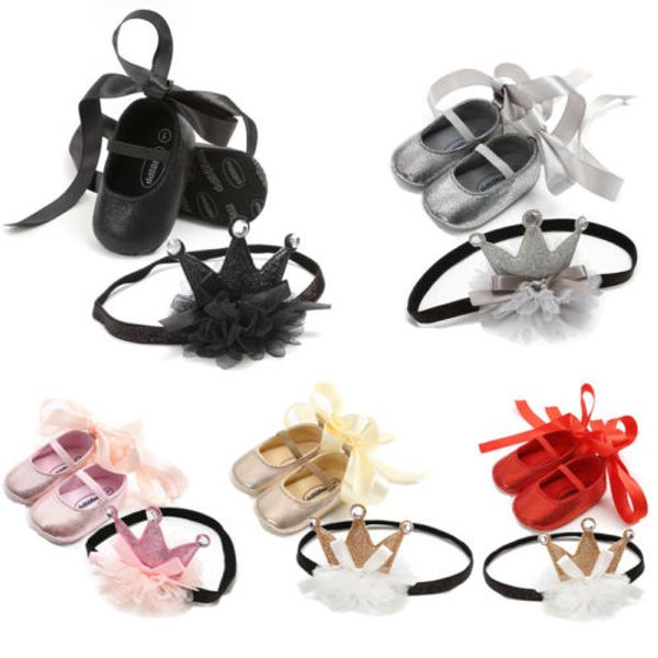 

emmababy baby girl princess flower fashion toddler first walkers bow shoes+headband