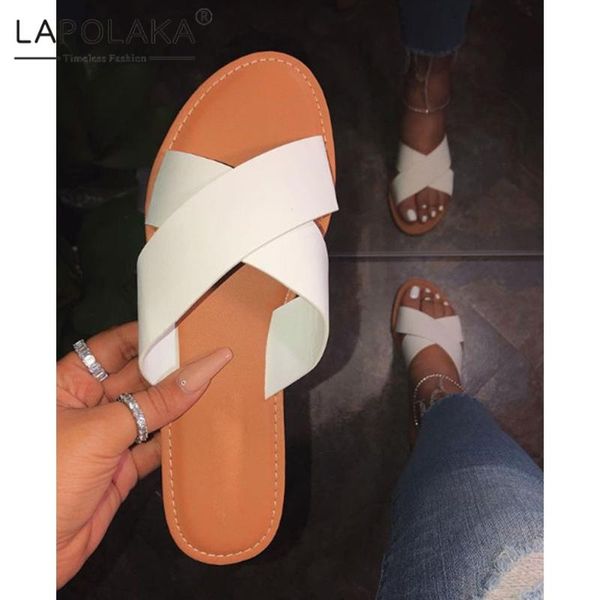 

lapolaka new arrivals dropship pvc summer slippers woman shoes solid low heels outside casual black shoes women slippers