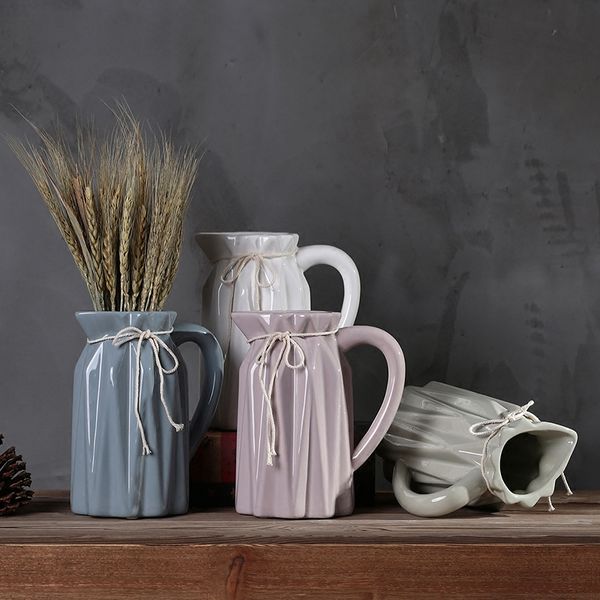 

home decor nordic fashion ceramic milk jug vase retro rope ceramic flower vase living room study home wedding decoration