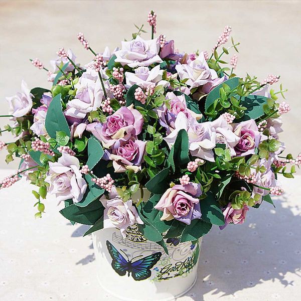 

10 heads artificial flowers christmas decorations for home wedding silk roses bride bouquet accessories clearance