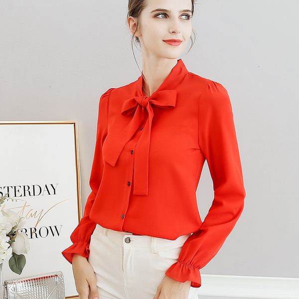 

summer blouse womens clothing red white blue women shirts 2019 spring new sweet fashion plus size casual slim long sleeve bow