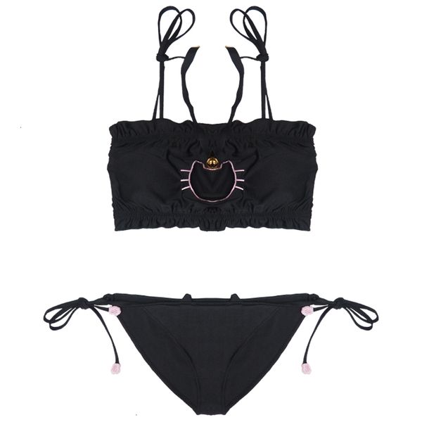 

bra set cosplay lovely cartoon cute lolita full cup cat collar pierced bra brief set women underwear bell choker panties, Red;black