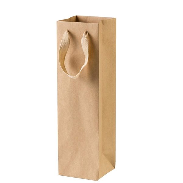

12 pack solid brown kraft paper bags with sturdy rope - 4inch x 4inch x 13.8inch - ideal for wine,gifts, retails, shopping, merc