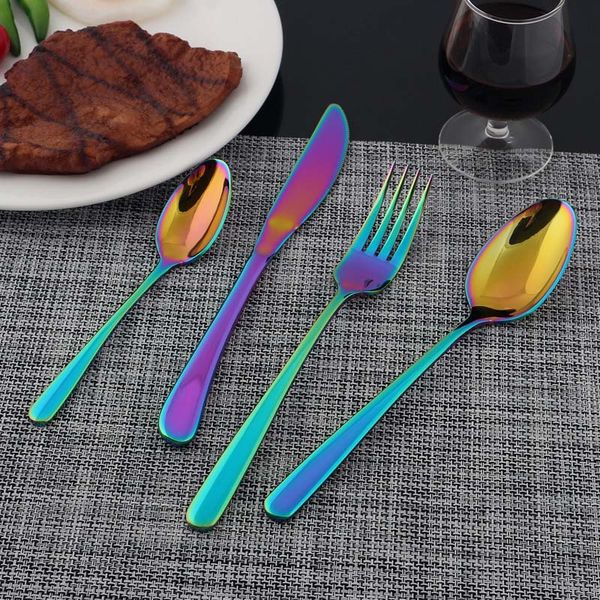16//24pcs Stainless Steel Cutlery Sets Rainbow Spoon Fork Cutter Tableware Gifts